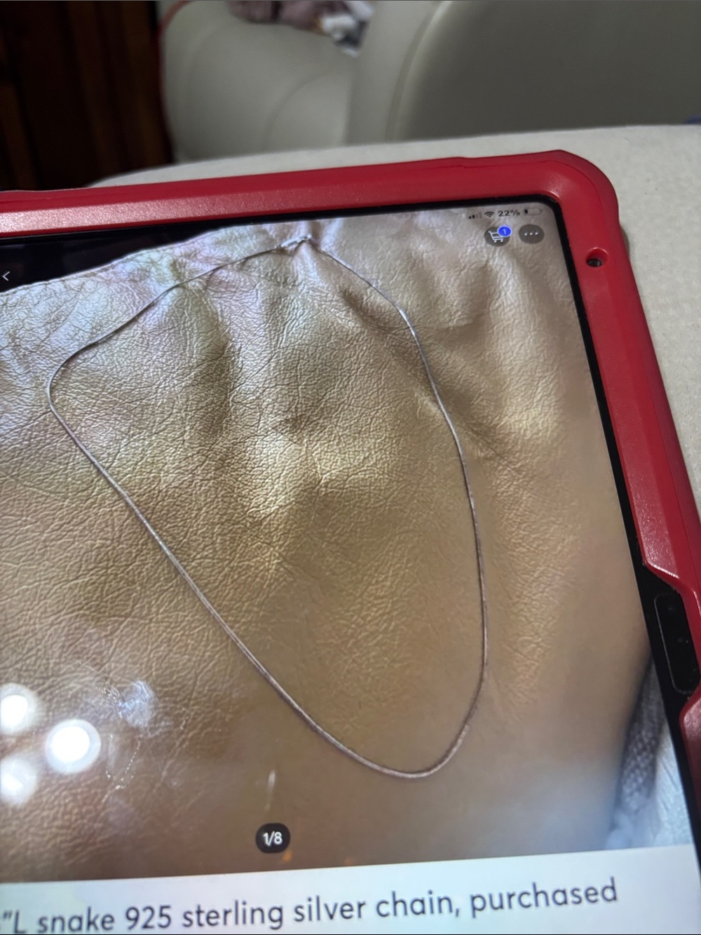 JTV Silver Snake Chain Necklace on Red Tablet Case
